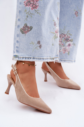 Dames sandalen met dunne hakken in zandkleur Relmira
