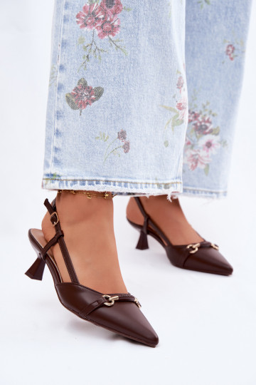 Sandales pour femmes avec des talons Ze Szpiczastymi Noskami marron Felessa 2