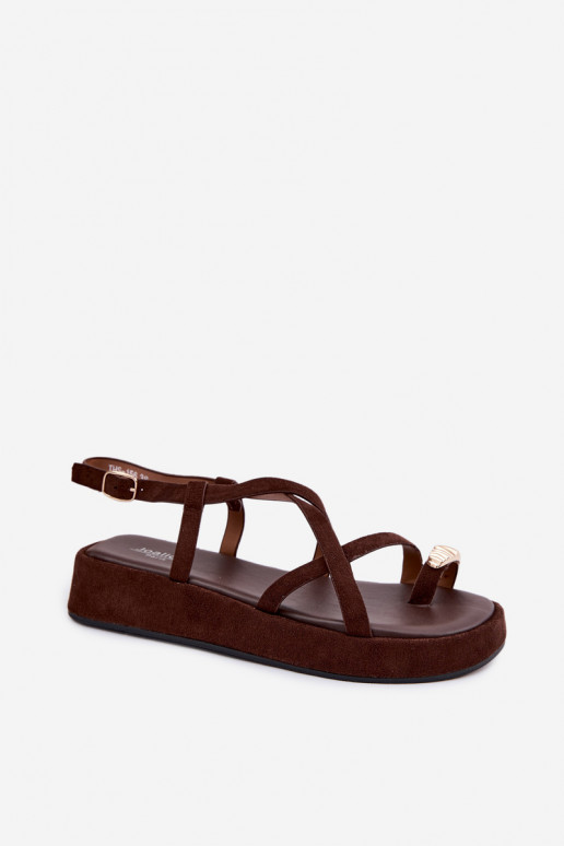 Sandalen met platform en gouden details in chocoladekleur Olmira