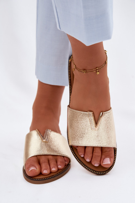 Chaussons Appartement pour femmes Avec des décorations Detalem V couleur dorée Nelmira