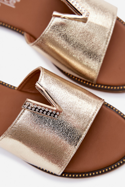 Slippers Dames plat Met sierlijk Detalem V gouden kleur Nelmira