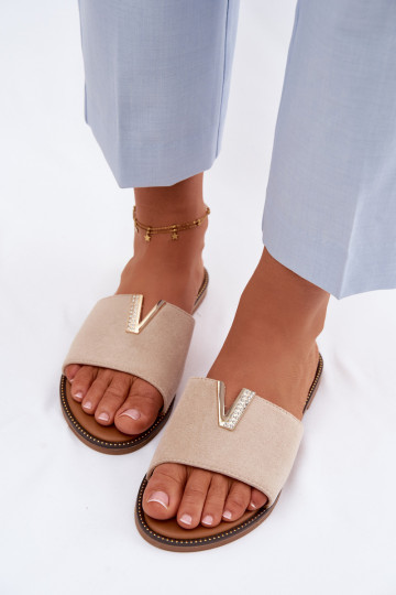 Slippers Dames plat Met sierlijk Detalem V beige Nelmira