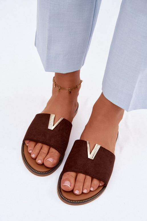 Slippers Dames plat Met sierlijk Detalem V CzekoladoIne Nelmira