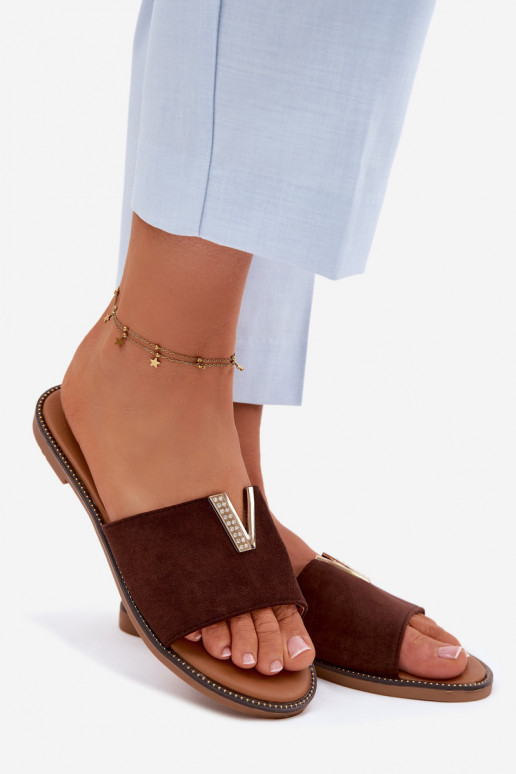 Slippers Dames plat Met sierlijk Detalem V CzekoladoIne Nelmira