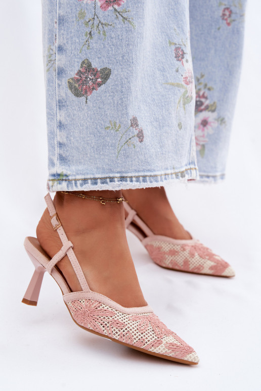 Sandales à talons hauts avec des fleurs couleur rose Kelmira