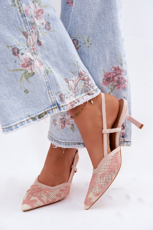 Hochhackige Sandalen mit Blumen in rosa Farbe Kelmira