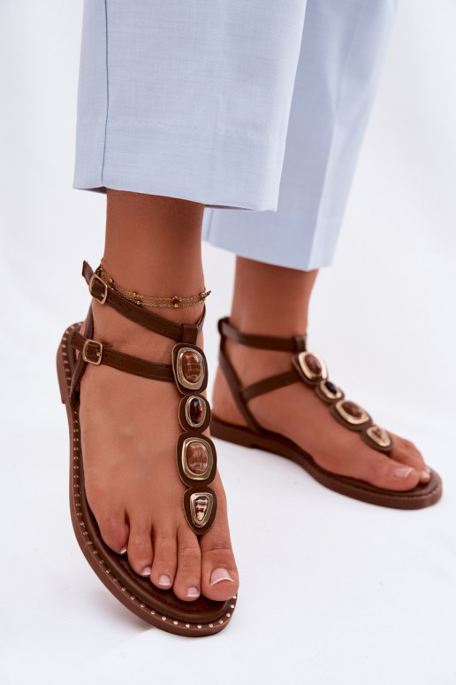 tongs Appartement pour femmes avec de beaux détails marron Dorena