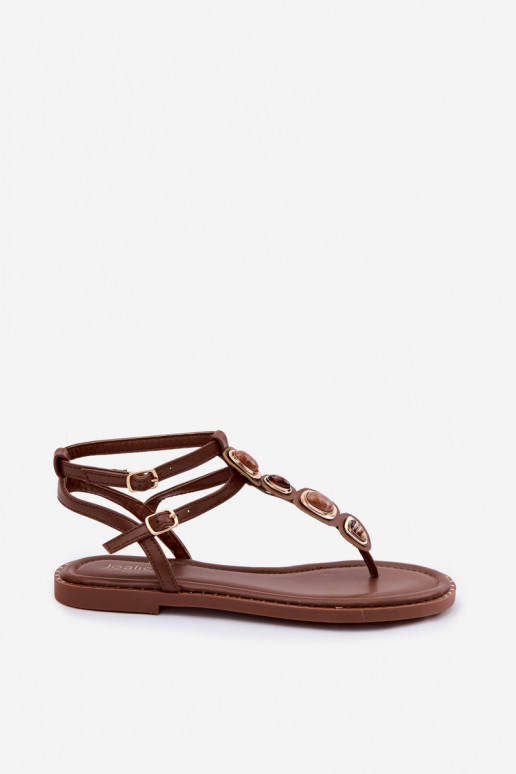 Bruine dames teensandalen met mooie details Dorena