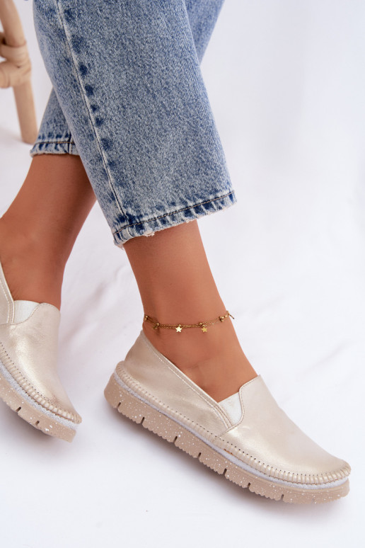 Dames schoenen Het heeftciejka Persistent model Leer 03512-25 gouden kleur Przecierany