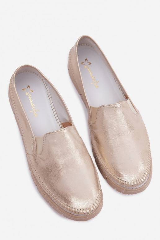 Dames schoenen Het heeftciejka Persistent model Leer 03512-25 gouden kleur Przecierany