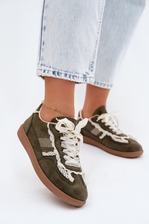 Sneakers model schoenen Dames met kant groene kleur Ilrene