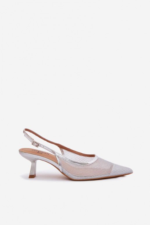 Zilveren mesh sandalen op een kleine hak Calora