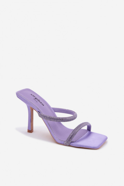 Chaussons violets à talons fins ornés de strass Vittoria