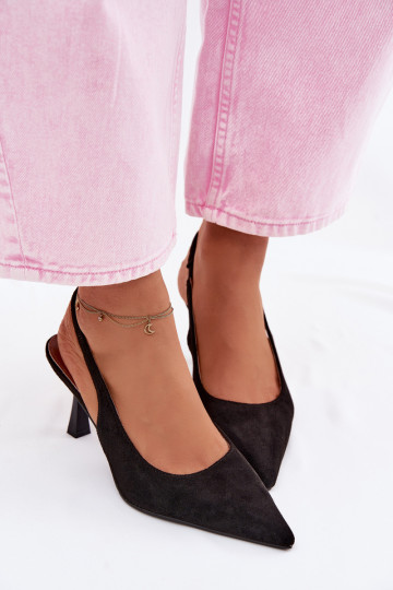 Zwarte sandalen met dunne hakken van faux suede Saria