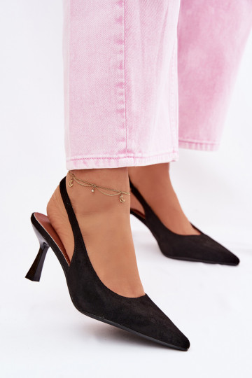 Zwarte sandalen met dunne hakken van faux suede Saria 2