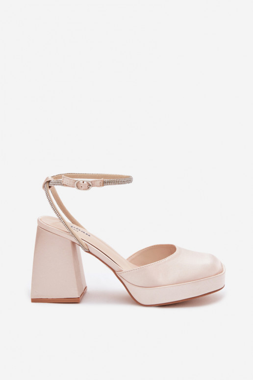 Damensandalen Auf massiven Absätzen Typu Słupek Pasek mit blitzenden Augen goldene Farbe Seraphina