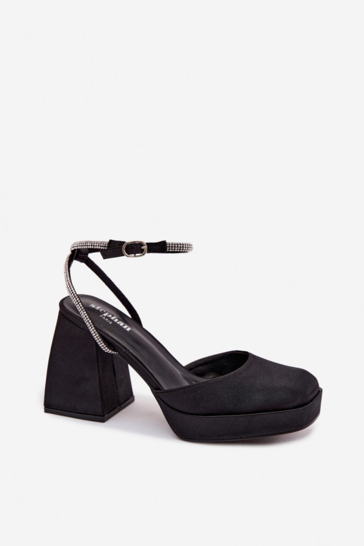Zwarte sandalen op chunky hakken met glinsterende studs Seraphina
