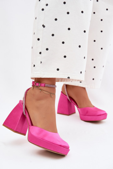 Damensandalen Auf massiven Absätzen Typu Słupek Pasek mit blitzenden Augen pinke Farbe Seraphina 2