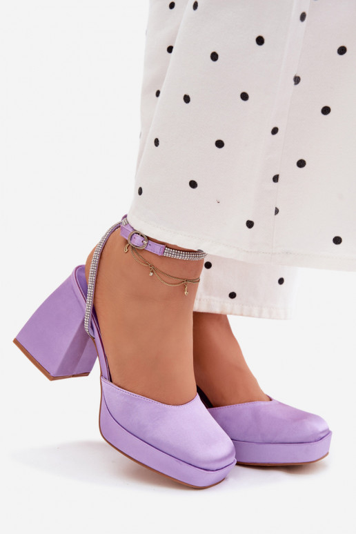 Paarse sandalen op chunky hakken met glinsterende studs Seraphina