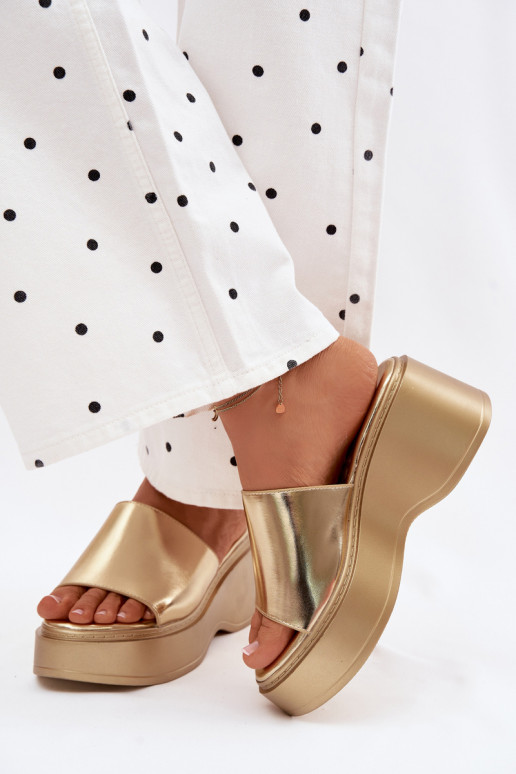 Damespantoffels met platform gouden kleur Virelia