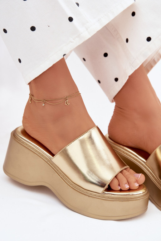 Damespantoffels met platform gouden kleur Virelia
