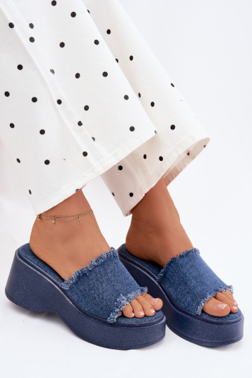 Damenhausschuhe mit einer Plattform Denim-Es mussterial Virelia