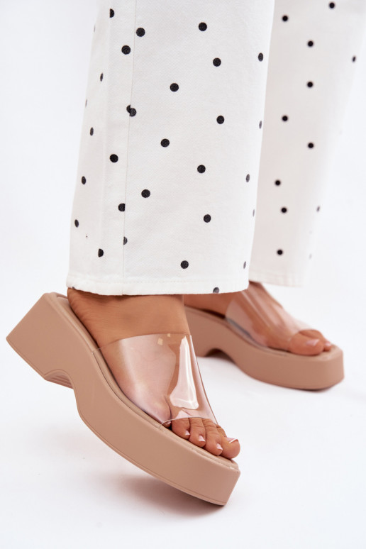 Damenhausschuhe mit einer PlattformTransparentnym Streifenem Beige Selestia