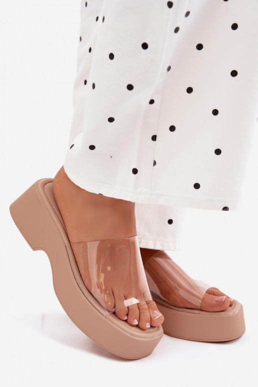 Damespantoffels met platformTransparentnym Strepenem beige Selestia