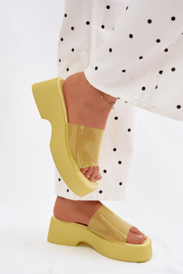 Dames gele platformslippers met doorzichtige banden Selestia