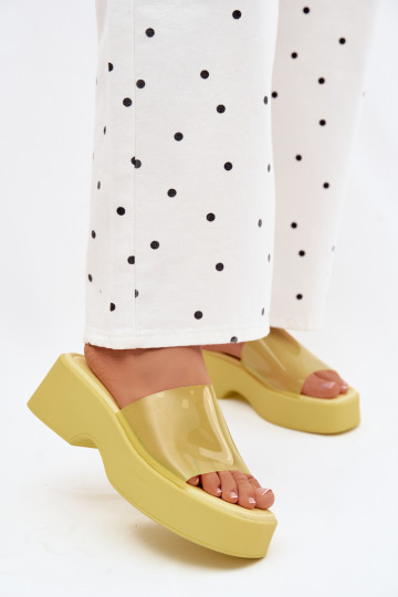 Dames gele platformslippers met doorzichtige banden Selestia 2