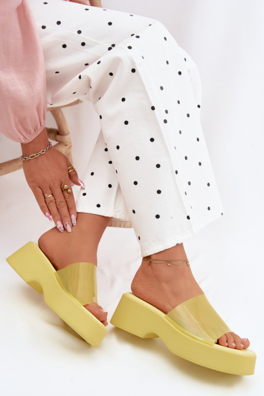 Damen Gelb Plattformslipper mit transparenten Riemen Selestia