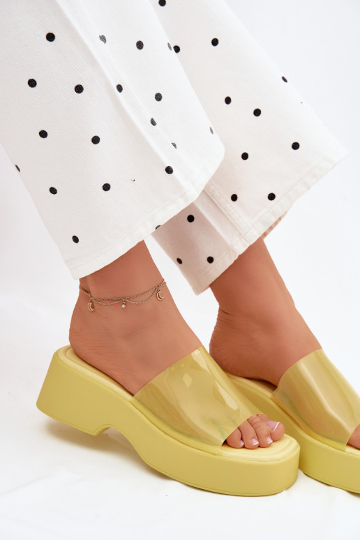 Dames gele platformslippers met doorzichtige banden Selestia