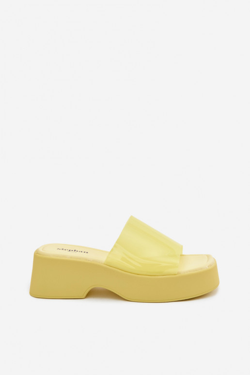 Dames gele platformslippers met doorzichtige banden Selestia