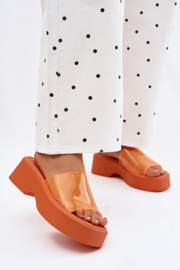 Damen orange Plattformslipper mit transparenten Riemen Selestia