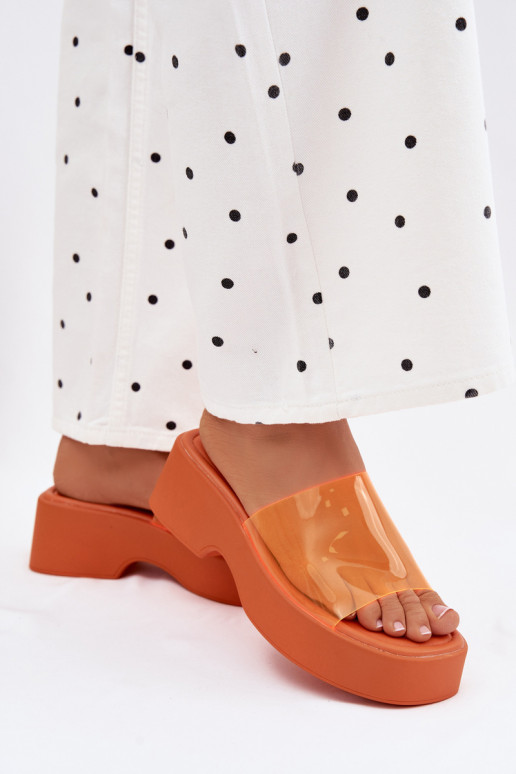 Dames oranje platformslippers met doorzichtige banden Selestia