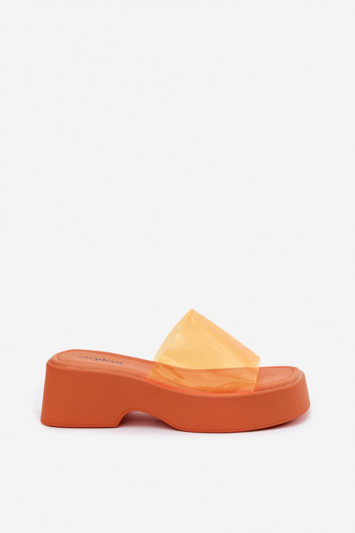Dames oranje platformslippers met doorzichtige banden Selestia