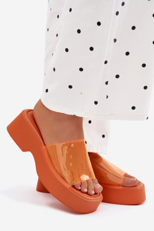 Damen orange Plattformslipper mit transparenten Riemen Selestia