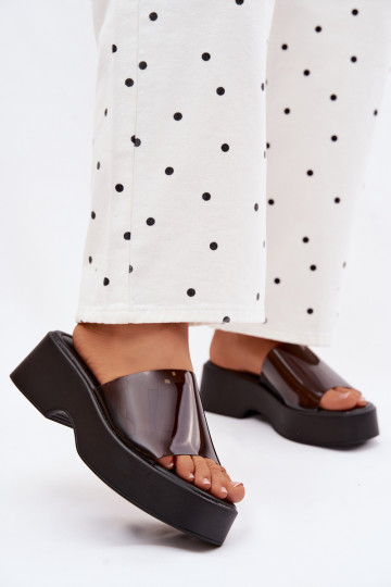Dames zwarte platformslippers met doorzichtige banden Selestia 2