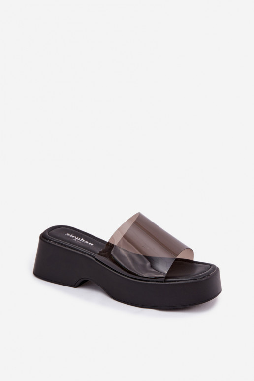 Dames zwarte platformslippers met doorzichtige banden Selestia