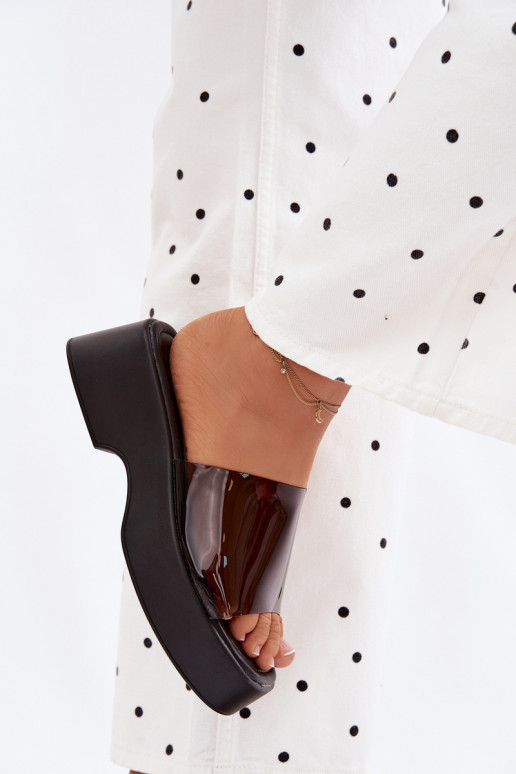 Damen schwarze Plattformslipper mit transparenten Riemen Selestia