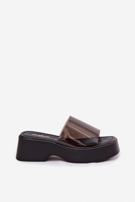 Pantoufles pour femmes avec une plateformeTransparentnym Bandesem couleur noire Selestia