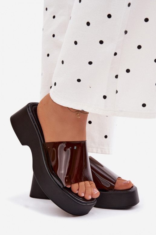 Dames zwarte platformslippers met doorzichtige banden Selestia