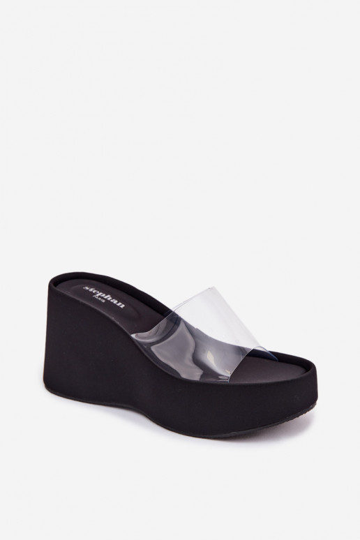 Sandales à plateforme noires avec brides transparentes Zolretia