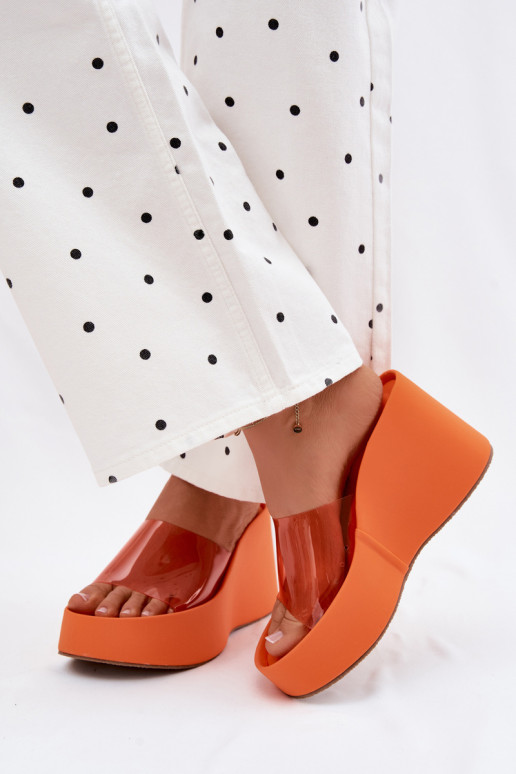 Damespantoffels met platformTransparentnym Strepenem oranje Zolretia