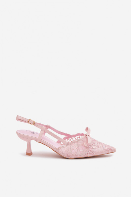 Roze sandalen met kant en strikjes op de hak Tai turiribelle