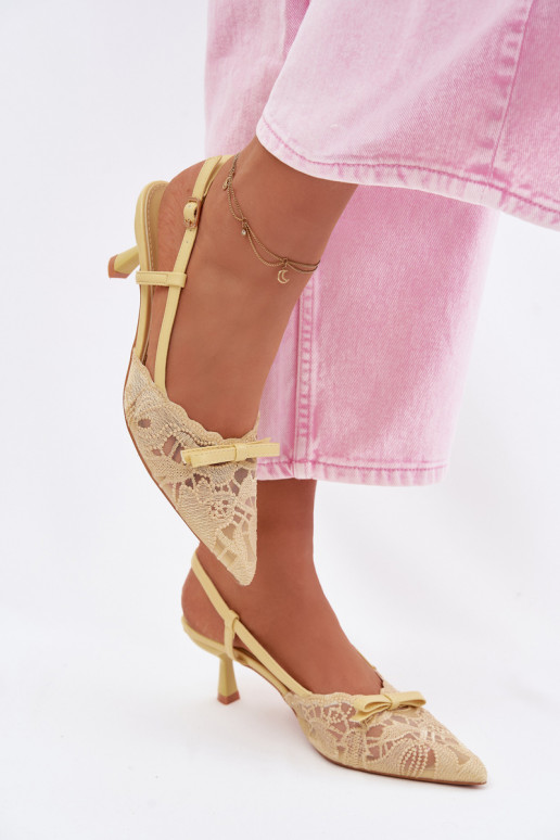 Sandalen met kant Dames Op obcasie met linten geel Het heeftribelle