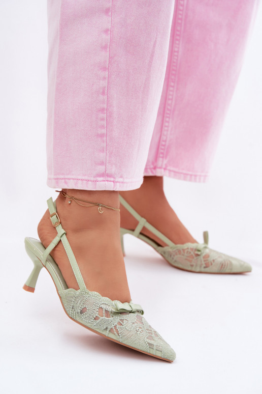 Sandalen met kant Dames Op obcasie met linten groene kleur Het heeftribelle