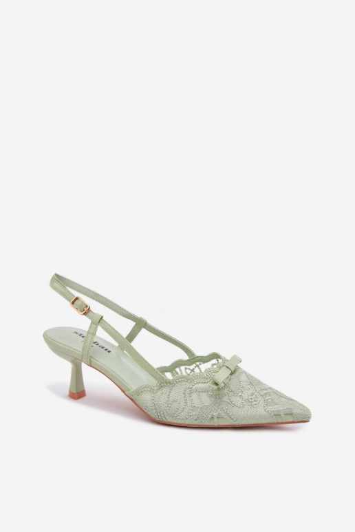 Sandalen met kant Dames Op obcasie met linten groene kleur Het heeftribelle