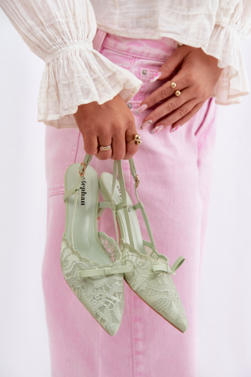 Sandalen met kant Dames Op obcasie met linten groene kleur Het heeftribelle