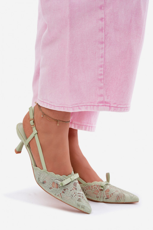 Sandalen met kant Dames Op obcasie met linten groene kleur Het heeftribelle